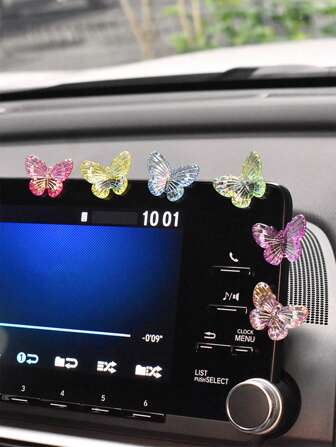 3pcs/6pcs Car Interior Decoration Colorful Butterfly Car Center Console Rearview Mirror Ornament