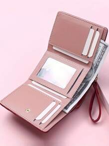 Furlong Lach 1 pieza Cartera corta de mujer con bordado en forma de corazón, cierre de cremallera versátil y sencillo, monedero con gran capacidad, cartera de mujer de tres pliegues con portador de tarjetas, mini cartera, cartera pequeña para mujer