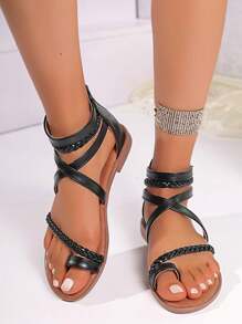 Flat Sandals New Fashion Outdoor Toe Strap Roman Shoes Backless Zipper Open Toe Beach Shoes