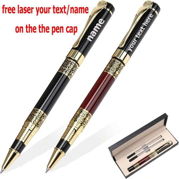 Recharge personnalisée noire, stylo de luxe au style classique rétro, meilleur coffret cadeau de stylo à bille pour hommes et femmes professionnels, cadre de bureau, beaux stylos, boîte cadeau élégante (noir et rouge) Rentrée des classes