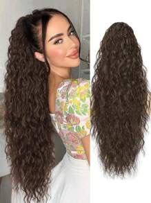 马尾辫接发，30 英寸卷曲马尾夹爪发接发蓬松自然合成假发女士深棕色 - 彩色 - 查看 12