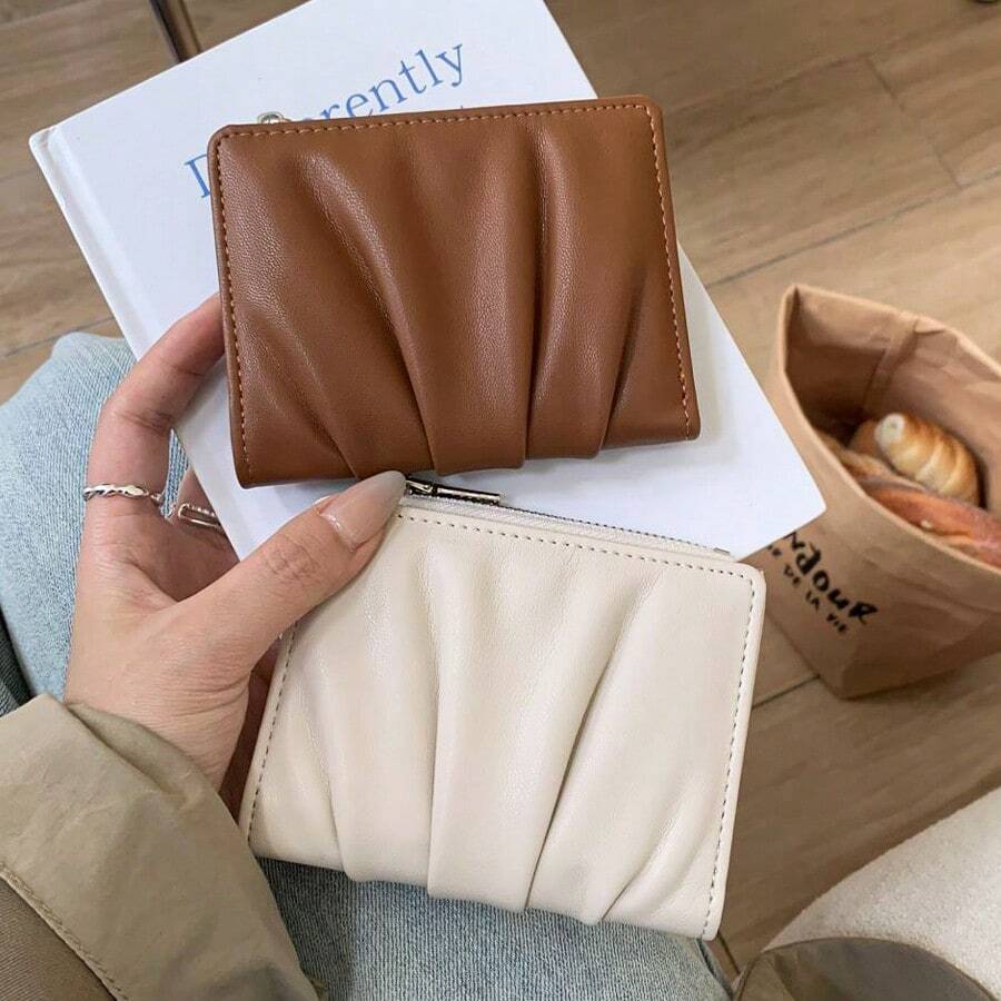 New Korean Style Women Pleated Mini Card Holder Ins Compact Multi-Card Slots Solid Color Versatile Card Wallet For Women Wallet Mini Wallet Purse Wallet Fall Small Wallet Cute Wallet Autumn Wallet Money Wallet - White - View 1