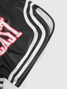 Loose Fit Contrast Color Letter Print Men's Shorts, Suitable For Sports And Boxing - Black - View 5