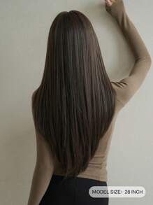NAMM 女士亚麻棕色假发 长直发假发带刘海 自然柔软 高品质合成耐热纤维假发 适合女孩日常派对学校使用 28 英寸 - 亞麻棕 - 查看 2