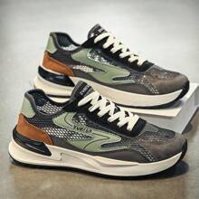 Spring/Summer Breathable Mesh Hollow-Out Men's Casual Sneakers, Sport Thick-Soled Running Shoes - Gray Green - View 14