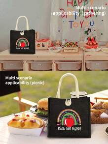 1 pièce Sac à main en lin imprimé floral avec lettrage enseignant, cadeau pour enseignants, sac cadeau à motif lune et étoile, sac de courses portable et pliable, sac de rangement léger, sac de courses simple, sac de rangement pour infirmière, médecin, enseignant, cadeau pour mère, maquillage de voyage personnel, sac de courses, grand espace de rangement, toujours les meilleurs cadeaux de la Saint-Valentin