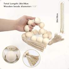 Large Wood Bead Garland With 1.6" Diameter Wooden Beads And Tassels, Decorative Beads Boho Decorations For Home, 39" Long Rustic Farmhouse Country Wood Beads Garland For Home Tiered Tray Decor,Home Decor ,Room Decor,Wall Decor Gifts Birthday Graduation