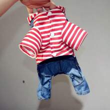 1 Pc Striped Pet Four Leg Clothing, Denim Overalls Style Dog Suspender Pants, Spring/Summer Pet Apparel