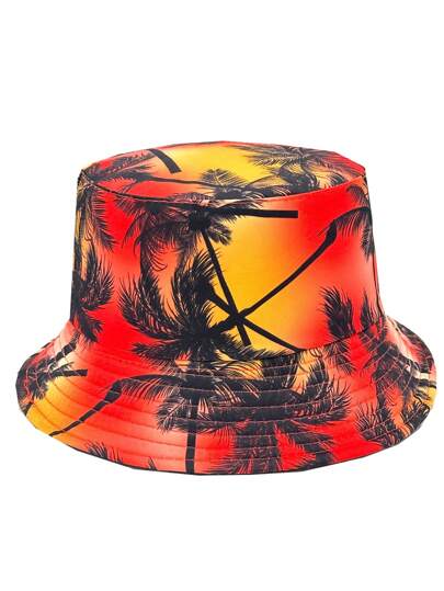 1pc Unisex New Coconut Tree Pattern Reversible Bucket Hat, Suitable For Casual Daily And Outdoor Use Men's Sun Hat Summer Hat, Suitable For Summer Outdoor Activities Such As Hiking And Fishing