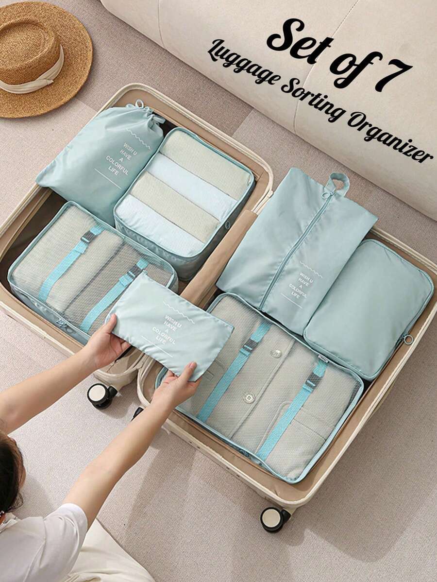 7-teiliges Reisegepäck Kategorisierungs-Organizer-Set, Reisegepäck-Packtaschen-Organizer mit Wäschesack, Kompressionslagerungstasche für Schuhe, Kleidung Wäsche-Tasche, unisex, erleichtert das Reisen