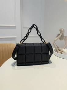A Mini Fashionable And Simple Plaid-Embossed Acrylic Square Bag, A Coin Bag That Can Be Worn On One Shoulder. Suitable For Daily Use, Going Out, Traveling, Shopping, Gatherings, Parties. Give It As Birthday Gift To Friends.