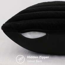 Vỏ gối trang trí sọc mềm mại ấm áp bằng lông giả, Vỏ gối nhung cho ghế sofa - màu đen - Xem 6