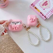 3D 粉色蝴蝶结哑光硅胶软壳保护套适用于 Pro2/4 代/3 代无线耳机，情人节礼物 - 粉紅色 - 查看 2