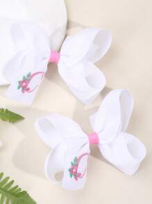 2 piezas Clips para el cabello con bordado floral lindo de 26 letras y lazo, accesorios para el cabello tipo pato para niñas, adecuados para decoración diaria - Multicolor - Ver 4