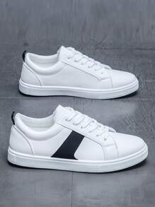 Zapatillas casuales de moda para hombres, zapatos planos ligeros y transpirables de corte bajo - Blanco - Ver 1