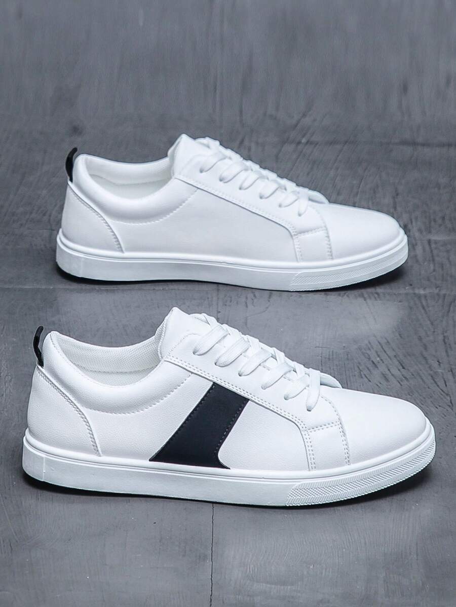 Zapatillas casuales de moda para hombres, zapatos planos ligeros y transpirables de corte bajo - Blanco - Ver 1