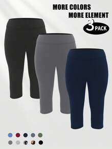 3 Packungen Caprileggings in Große Größen für Damen - dehnbar Gr. XL-5XL mit Bauchkontrolle, hoher Taille, Spandex Workout Yoga Hosen