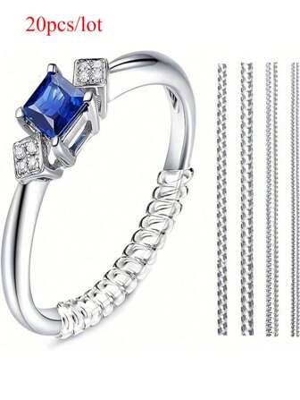 Lote de 20 piezas Herramienta de ajuste de tamaño de anillo tipo resorte espiral transparente, guardas ajustadoras, reductores para joyería