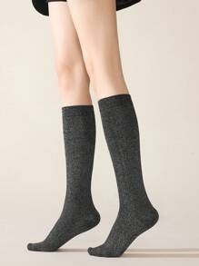 1 双女士过膝袜，多色闪亮金属线，舒适时尚大腿袜，适合春夏日常穿着