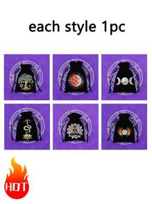 1/6pcs Hot Stamping Velvet Drawstring Pouches - Jewelry Bag - Polyester Tarot Pouch With Astrological, Celestial, And Tree Of Life Designs - Multipurpose Storage For Jewelry, Dice, Cosmetics - Perfect Gift For Travelers & Occult Enthusiasts - A2 - View 8