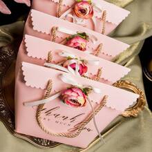 Set Of 5–Pink Wedding Gift Bags(Includes: Ribbon/Flower + Hand Strap + Gift Bag Box), 6.69*3.35*8.07in – Elegant Handbag For Bridal Shower, Party Favors, & Wedding Guest Gifts – Premium Quality, Reusable, Perfect For Bridesmaids & Guests, For Mother's Day, Bridesmaid Gifts, Graduation Gifts, Birthday Gifts, Wedding Gifts