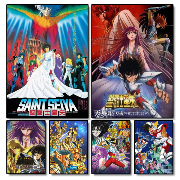 1 pieza Póster de arte de pared de anime Vintage Saint Seiya, póster de arte de alta calidad para decoración de sala de estar, comedor o baño, sin marco, arte de lienzo para interiores/exteriores