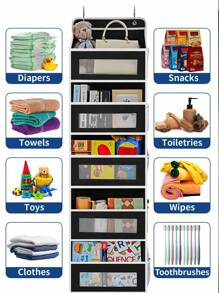 1pc Fabric Bathroom Door Storage Rack, Upgraded Hanging Storage Rack With Transparent Windows, Suitable For Storage Racks In Bedrooms, Bathrooms, Daycare Centers, Baby Toys, Diapers, And Pantry, Available In Multiple Colors - Multicolor - View 7