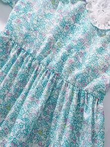 فستان محبوك مزخرف برسومات الأزهار والأرنب للبنات - أخضر نعناع - مشاهدة 6
