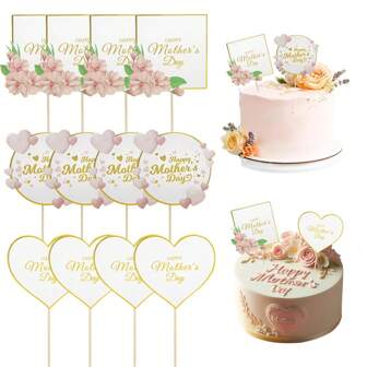 12pcs Happy Mother's Day Cupcake Toppers Best Mom Ever Cake Topper Cupcake Picks Heart Love Mother Best Mom Cupcake Picks For Happy Mother's Day Theme Women Birthday Party Cake Decorations