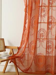 1pc French Romantic Lace Ruffled Window Curtain, Suitable For Bay Window, Living Room, Bedroom, Office, Kitchen, Study Room Home Decor
