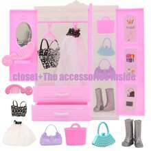 Set de muebles y accesorios de casa de muñecas que incluye ropa, bolsos y zapatos para jugar con muñecas