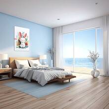 De magnifiques lapins sont entourés de fleurs et de feuilles colorées. Grande peinture murale encadrée en bois, décoration d'intérieur, peinture à l'huile - Chambre, salle de bain, salon, bureau, cuisine, cadeaux de Noël - 1 pièce
