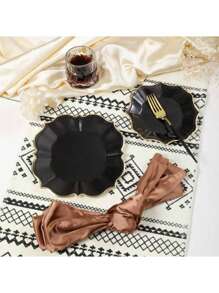 40 个黑色金色铝箔一次性纸盘，适用于派对/庆祝/周年纪念日 20 个 9 英寸午餐盘和 20 个 7 英寸甜点/沙拉盘 - 黑色 - 查看 5