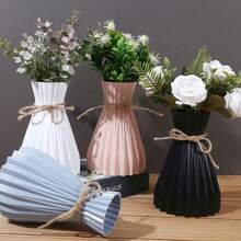 1pc Plastic Flower Vase, Home Decor Vase, Origami Vase, Minimalist Modern Vase, Rope Design Vase, Decorative Scratch-Resistant Vase, European Wedding Home Decor, For Living Room, Desk, Home, Office, Not Suitable For Water Back To School Room Decor School Supplies