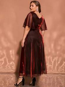 Women V-Neck Elegant Solid Color Semi-Sheer Sleeve Dress, Suitable For Parties, Party Dress, Wedding Guest Dress, For Cocktail