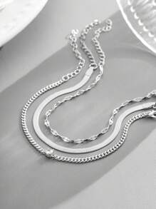Nooxian 3 pièces Set d'accessoires pour les mains en métal argent multicouche, chaîne de lame de rasoir en acier inoxydable unique, chaîne à lèvres et chaîne à boules avec breloques en cubique de zircone cuivrées taillées, bracelets de bijoux pour femmes