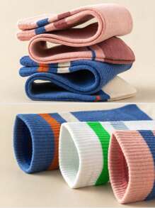 5 Pairs Of Women's Socks Are Suitable For All Seasons Multi-Colored Stripes Simple Fashion Soft Breathable Sweat Absorption Daily Casual Sports Mid-Tube Socks