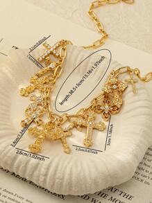 1 Pc Cross Charm Necklace For Women , Chunky Curb Chain Necklace With Multi Cross Charms , Women Cross Jewelry