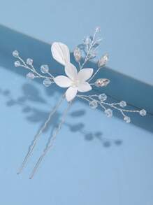 1pc Handmade Clay Flower Crystal Simple & Cute Hair Clip, Suitable For Spring, Wedding, Daily And Other Occasions