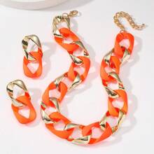3pcs/Set Figure-8 Twist Resin Chain Necklace And Earrings Jewelry Set, High-End Luxurious Style Ornament For Women