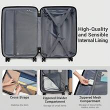 Lightweight Sturdy ABS+PC Spinner Luggage Set With TSA Lock, 360° Wheels, Spacious Storage, Minimalist Design, Cabin Size Carry-On Suitcase, Check-In Luggage For Men Or Women, Available In 20/24/28 Inch - 黑色 - 查看 7
