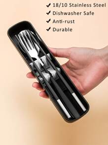 Portable Cutlery Set With Case & Bag, Cartoon Panda Travel Utensils, Portable Silverware Set For Work, 18/10 Stainless Steel Reusable Travel Cutlery Set, Fork And Spoon Chopsticks Set For Camping, School, Picnic, Gadgets, For Lunch Box,School Supplies