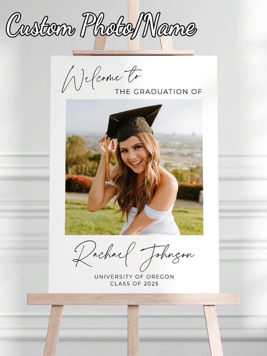 1pc- Customized Graduation Season Poster, Graduation Photo Welcome Plate, Editable Graduation Party Poster, Graduation Party Decoration, Graduation Courtyard Poster Decoration, Graduation Banner, Modern Graduation Logo, Customized Personal Photos Graduation Gift Art Photos, Graduation Party Welcome Plate Graduation Poster Graduation Party Decoration, Wall Art Poster Frameless, Personalized, Unique Ideal Gift - Multicolor - View 1