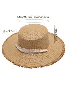 Wide Brim Frayed Woven Straw Hat, Floppy Sun Hat With Tie For Summer Beach Vacation, Stylish