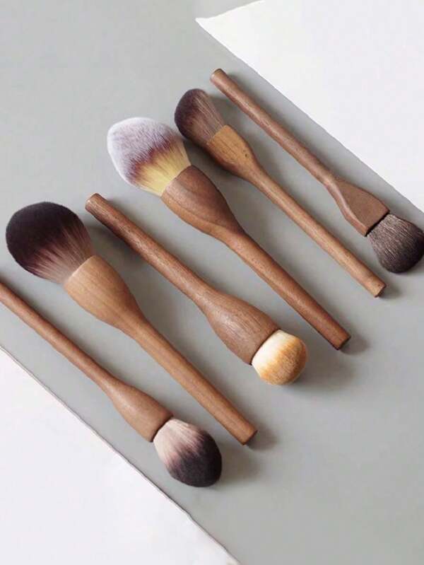 Pincéis de Maquiagem de Nogueira, Pincel de Pó Solto de Fibra, Pincel de Pó, Pincel de Base Sem Rastros, Pincel de Blush, Pincel Contorno, Pincéis de Maquiagem