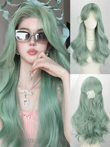 Long Wavy Wig With Bangs, Synthetic Fiber, Multi-Color Wavy Wig, Suitable For Daily And Party Use, Natural Smooth And Realistic Wig (Excluding Acessories)