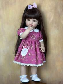 Lifelike 55 CM Can Stand Reborn Doll Toy With Full Soft Vinyl Body 22 Inch Alive Newborn Bebe Lovely Dress Up Birthday Gift (Some Parts Random)