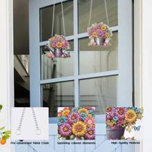 2 Pcs DIY 5D Diamond Art Painting Kits Hanging Sign Floral Garden Themed Diamond Art Window Hanging Ornament Kits Window Pendants Home Garden Wall Door Hanging Diamond Art Kits