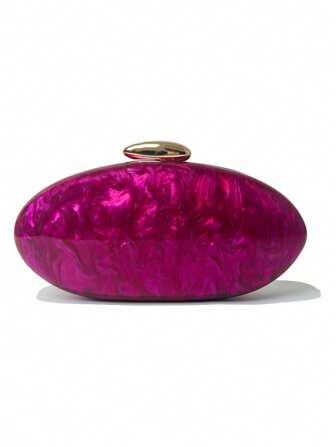 1pc Fashion Acrylic Glossy Women's Evening Bag, Egg-Shaped Crossbody Bag With Detachable Gold Chain For Wedding, Party, Vacation