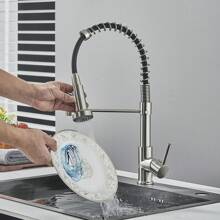 Robinet de cuisine en nickel brossé, mitigeur extensible à 360°, évier de cuisine